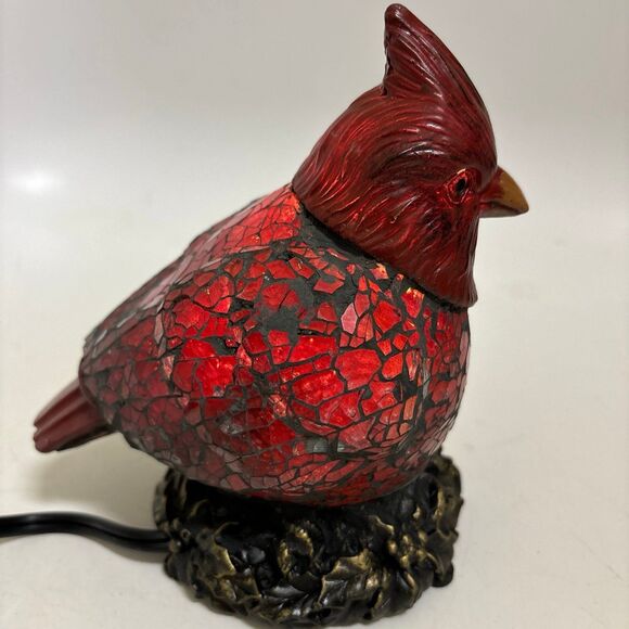 Petite Cardinal Stained Glass Mosaic Accent Boudoir Lamp Nightlight 6.5” (1001B) - Picture 4 of 8